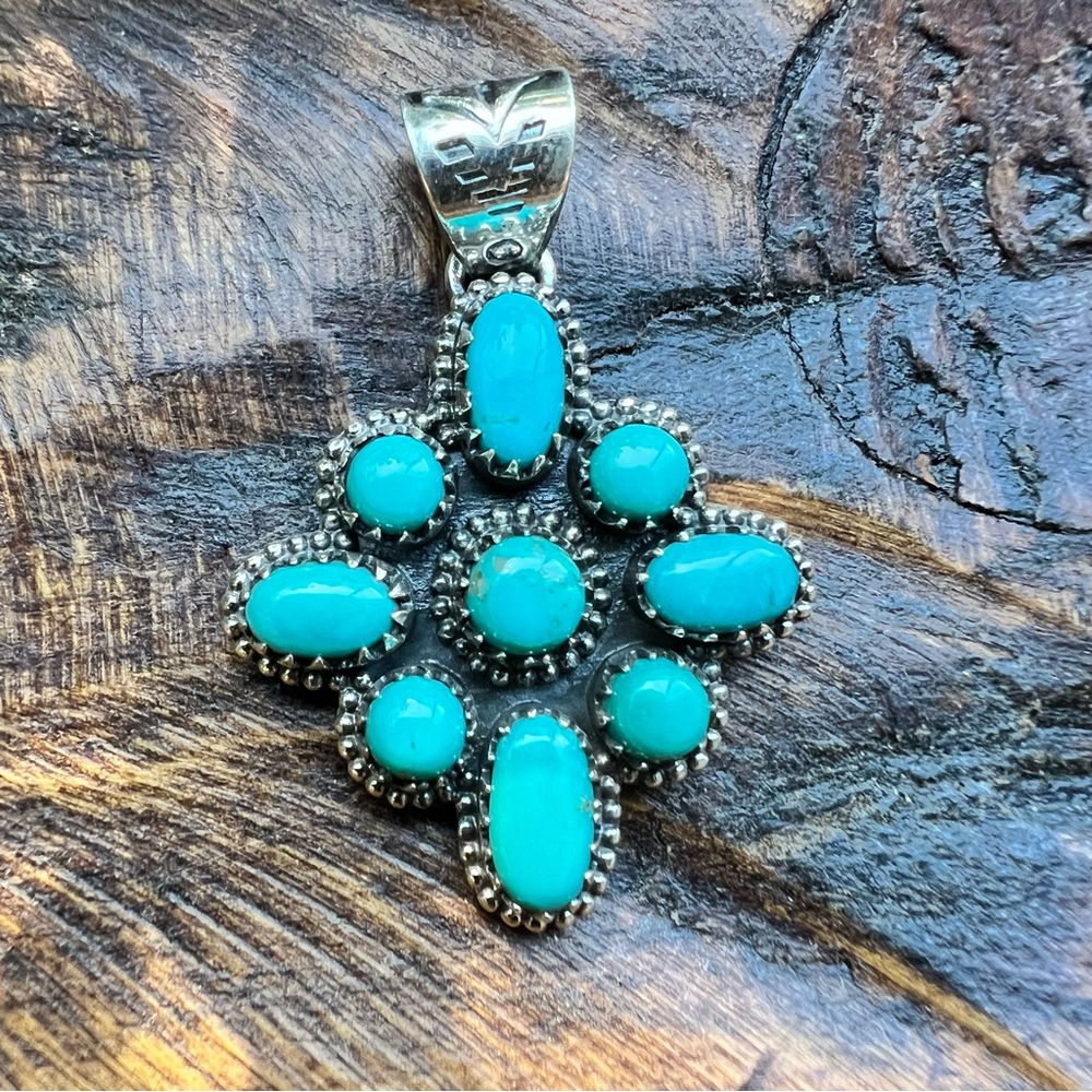 Turquoise Cluster Pendant | 925 Sterling Silver | Southwestern